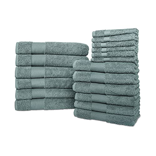 Hencely 18-Piece Bath Towel Set - High Absorbency, Quick Drying - 100% Soft Turkish Cotton - 6 Bath Towels, 6 Hand Towels, 6 Washcloths - for Bathroom, Home, Hotel, Spa, and Gym - 18-Pack Dark Green