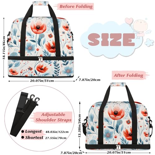 Delicate Print Retro Flowers Travel Duffle Bag, Collapsible Travel Bag Sports Gym Bag With Shoes Compartment Weekender Bag Overnight Bag For Women Men2