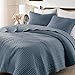 WDCOZY Blue Cross Stitch Twin Size Quilt Set, Striped Lightweight Soft Bedspread, Channel Farmhouse Rustic Coverlet, All Season Country Bedding, Thin Comforter