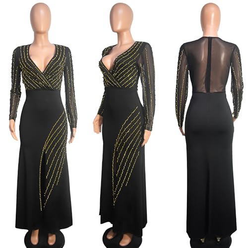 Image of PORRCEY Women's Sexy Elegant Rhinestone Bodycon Dress Hot Drilling Clubwear