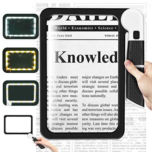 5X Handheld Magnifier for Page Reading - Large Folding Lighted Magnifier with 48 LED Lights (3Modes), Rectangular Handhold Magnify Lens Gifts for Reading Small Prints, Low Vision, Seniors