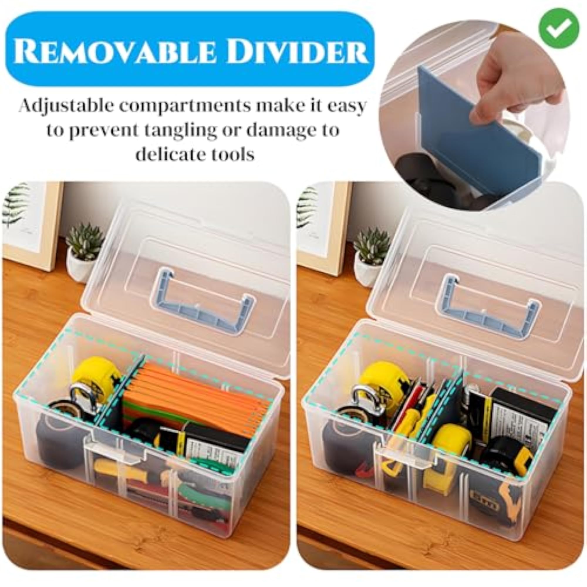 2 Pack Plastic Divided Storage Box with Removable Tray