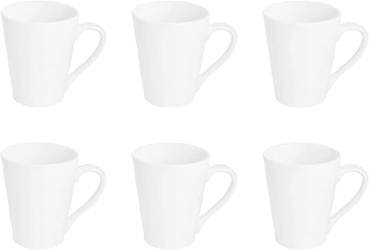 Argon Tableware White Coffee Mug Set of 6-285ml Premium Porcelain Cups - Durable Dishwasher Safe Mugs for Latte, Cappuccino, Tea, Hot Chocolate and Everyday Hot Drinkware at Home or Office