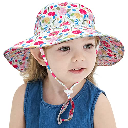 Muryobao Toddler Child Kids Baby Sun Hat Upf 50+ Uv Protection Wide Brim Bucket Hats Outdoor Summer Beach Cap For Baby Girl Boy Rose Flower 2-6 Years #TOP6