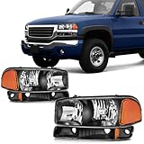 SCITOO Headlight Assembly Fit for GMC Sierra 1500 1999-2006 for GMC Yukon 1999-2006 for GMC Yukon XL 1500 2000-2006 Pair Headlamps OE:15850352
