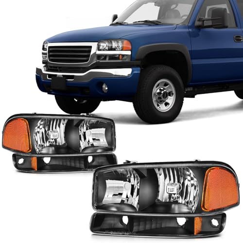 SCITOO Headlight Assembly Fit for GMC Sierra 1500 1999-2006 for GMC Yukon 1999-2006 for GMC Yukon XL 1500 2000-2006 Pair Headlamps OE:15850352