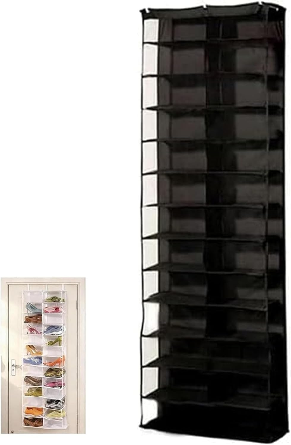 Organizador de almacenamiento para puerta colgante con 26 bolsillos transparentes, soporte plegable de 160 x 56 cm para zapatos, sudaderas, ropa y organización del hogar
