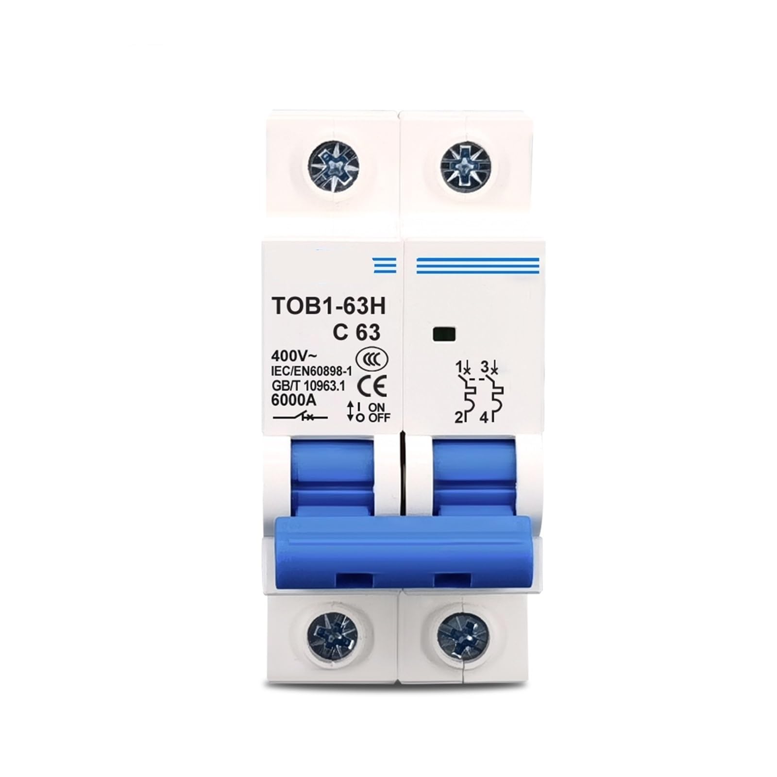 Disjoncteur AC 2P 63A 400V courbe C pour tableau électrique