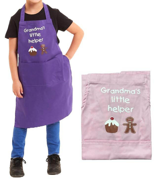 ER Direct Kids Apron Grandma's Little Helper Best for Painting Drawing Kitchen Baking Pottery Cooking Playing School Junior Artist and Chefs (Baby Pink)
