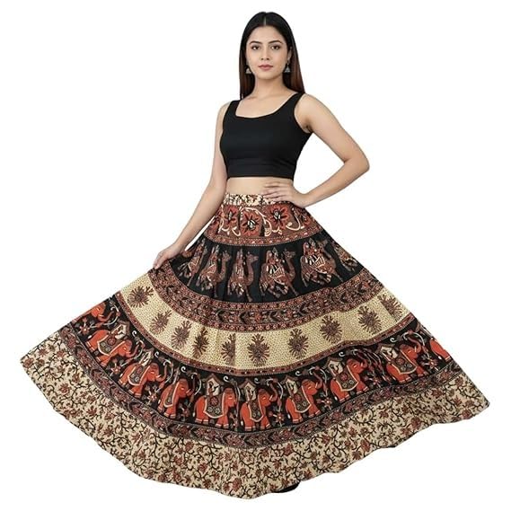 HARSHITA-Enterprises Jaipuri Women's Cotton Printed Elastic Long Skirts-picture-36