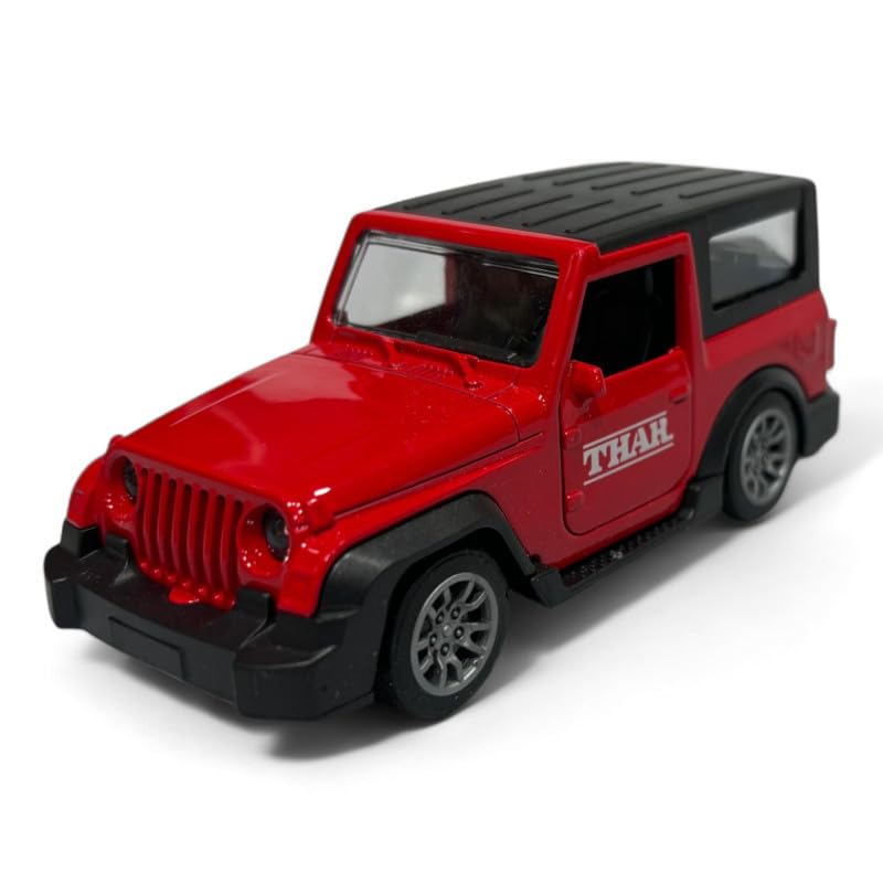 XQZMEE 1:32 Scale Die Cast Metal Pull Back Thar Car Toy for Kids with Openable Doors, Light & Music | Pack of 1 (Red Rage)