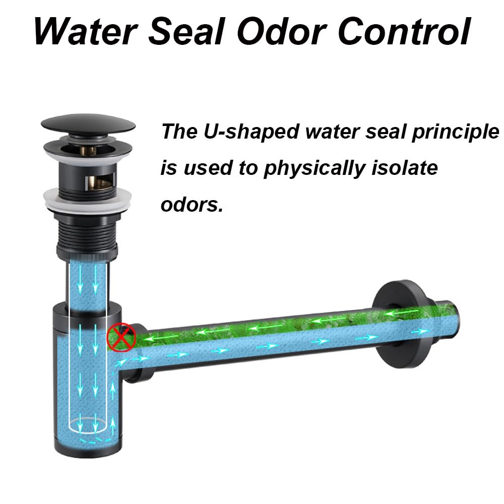 Siphon d'évier de salle de bain en acier inoxydable avec trop-plein, kit de vidange pour lavabo de salle de bain (or brossé)