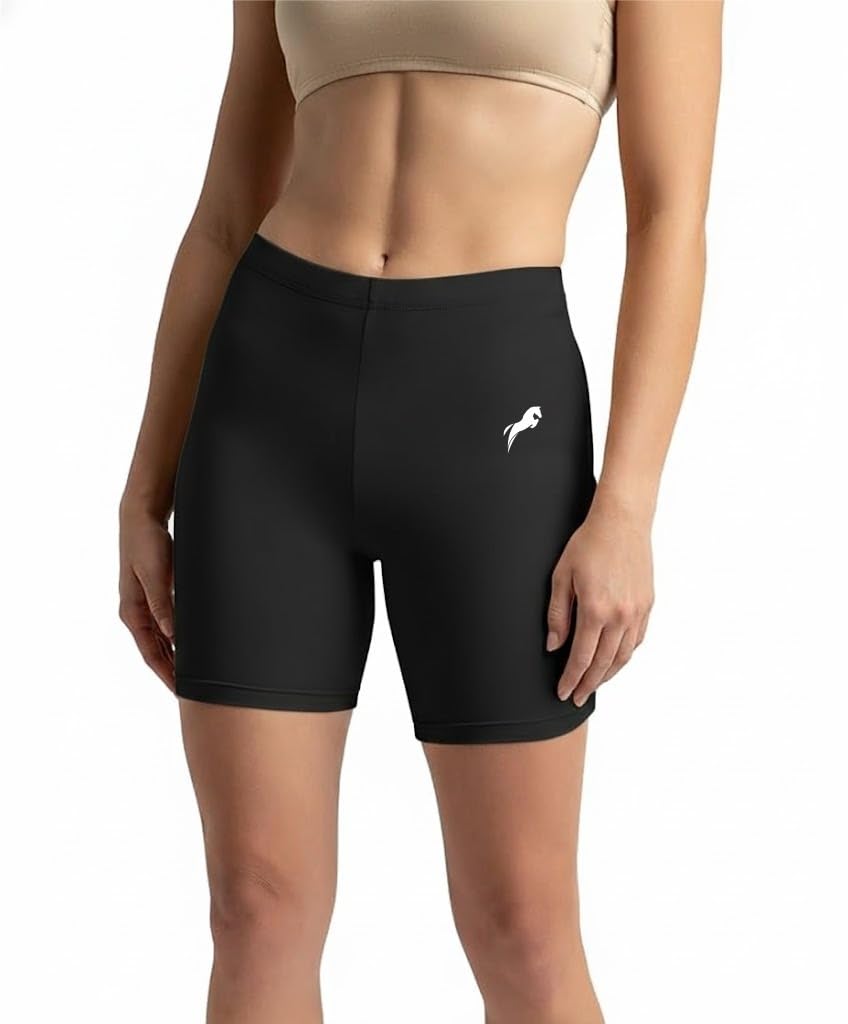 Women's High Coverage Super Combed Polyester Elastane Stretch Mid Waist Shorties with Concealed Waistband Compression Shorts for Women Gym Tights-image-9