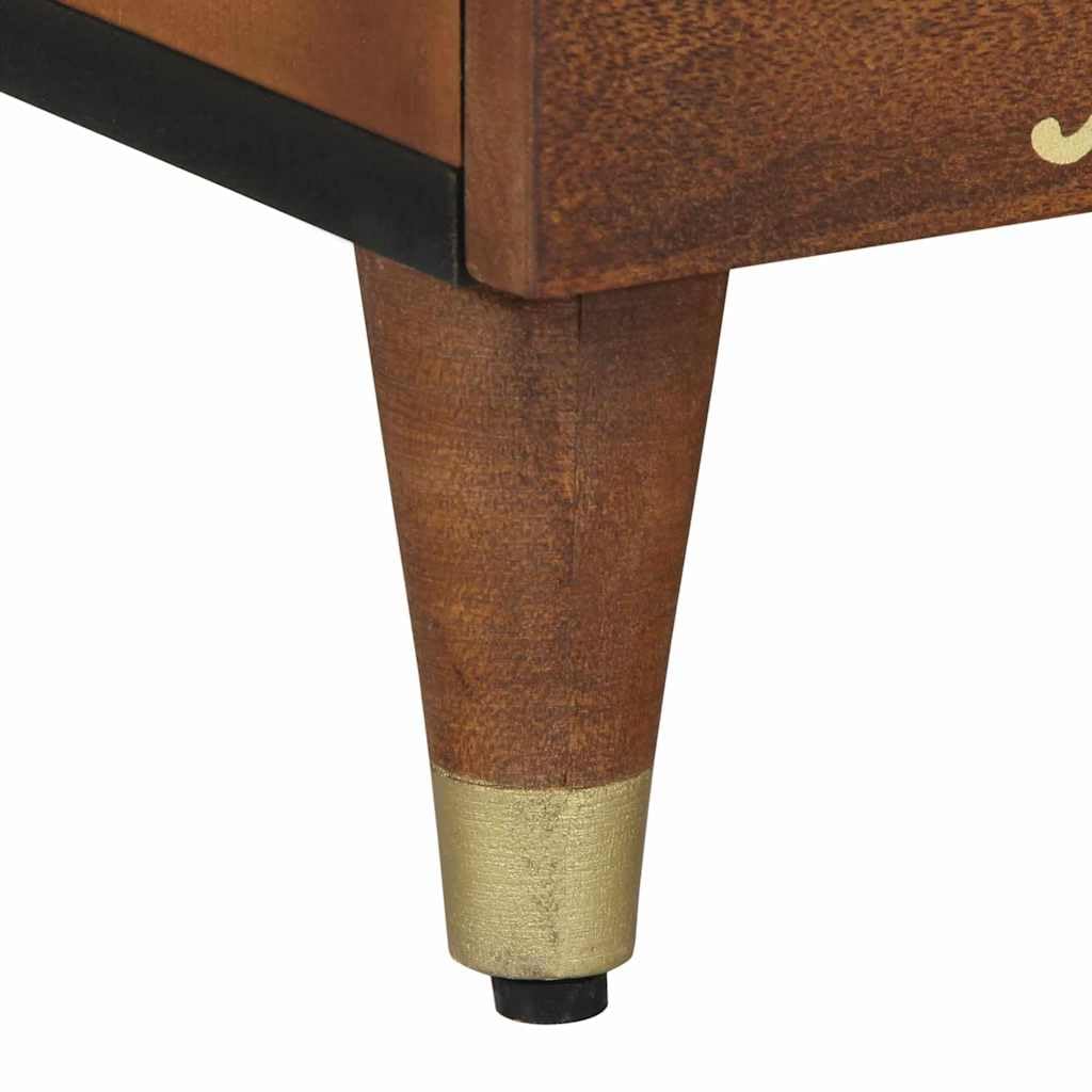 Set di 2 comodini con anta, color marrone miele, in legno di mango massiccio, comodino moderno con vano portaoggetti e bottoni in ottone, 40 x 33 x 46 cm, design compatto per camera da letto
