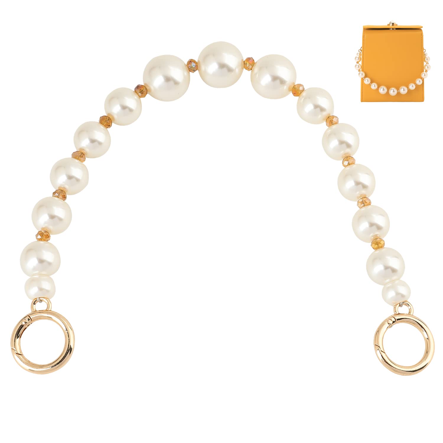 KINIVA Pearl Bead Handle Chain for Purse Tote Bag Chain Strap Replacement Accessories with Gold Clasp (36CM)