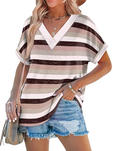 Image of WIHOLL Womens Summer Tops Short Dolman Sleeve Shirts 2026 Fashion V Neck Outfits Clothes