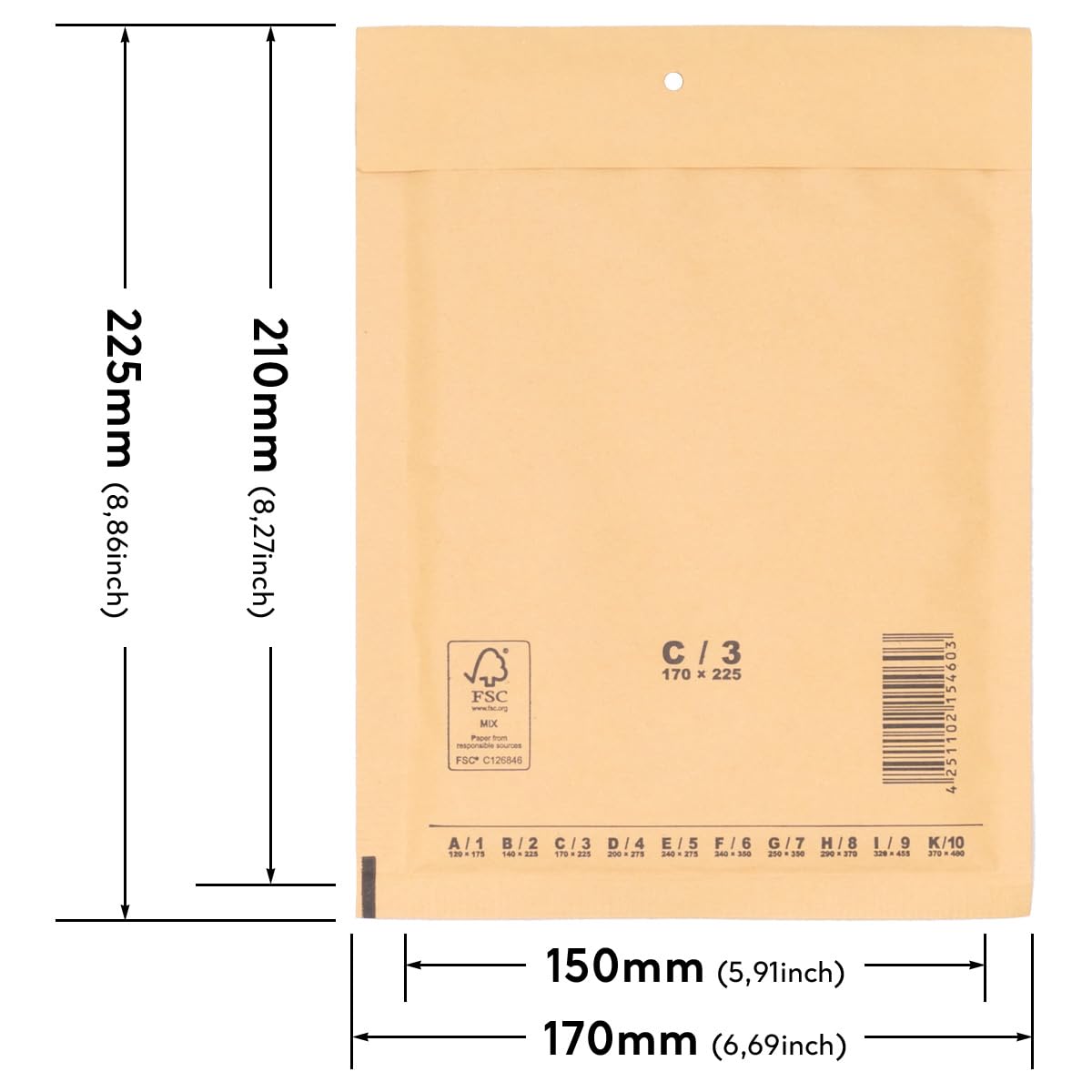 verpacking Pochettes Ã bulles d'air 17 x 22,5 cm C3 Marron Pochettes d'expédition - Enveloppe Ã bulles d'air Enveloppes rembourrées autocollantes 400 pièces