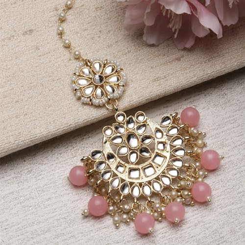 Gold-Plated Maang Tikka with Meenakari Design