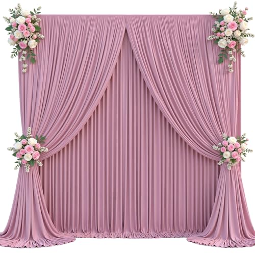 Image of 20x10ft Dusty Pink Backdrop Curtain for Wedding Parties Wrinkle Free Fabric Pink Drapes Backdrop Decoration for Baby Shower Birthday Photography Decoration 4 Panels, 5ft x 10ft