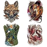 CARGEN Large Full Back Temporary Tattoos - 4 Sheets Cool Dragon Tiger Leopard Birds Rainforest Super Big Full Back Coverage Tattoos Body Art Stickers Realistic Great Fake Tattoos for Men Women