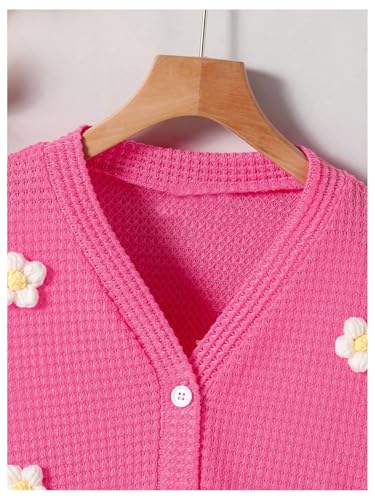 Girl's Floral Appliques Sweater Button Down Long Sleeve Knit Cardigan Cute Outwear3