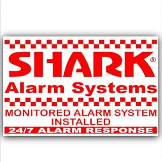 6 x Shark Property Protected Stickers-Red On White-Monitored Alarm System for-24hr Security Response Warning Signs for House,Home,Flat,Business,Unit,Property-External Application Self Adhesive Vinyl