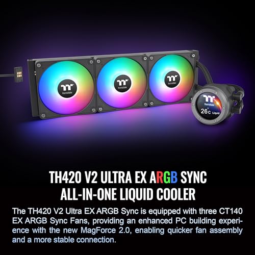 Image of Thermaltake TH420 V2 Ultra EX ARGB AIO CPU Cooler /Water Block 2.1 inch LCD /Fan 140 * 3 /Magnetic Quick Connection /MB ARGB Sync Control /LCD Software Control /CL-W417-PL14SW-A