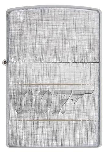 Image of Zippo Windproof Lighter, James Bond BT 007 Gun Logo Design - Linen Weave, Laser Engraving /Auto-Engraving - Refillable, Reusable, Windproof Design - Comes in Gift Box - Made in USA