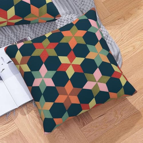 Taie d'oreiller en imitation lin à motif graphique et géométrique résistant
