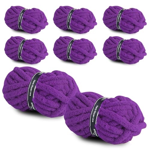 Image of 8 Packs Jumbo Chunky Chenille Yarn - 1820g(64oz) 254 Yards (761ft) Bulky Yarn - Chunky Yarn for Hand Knitting Blanket,Cushions, Pet Bed - Soft and Durable (Violets)