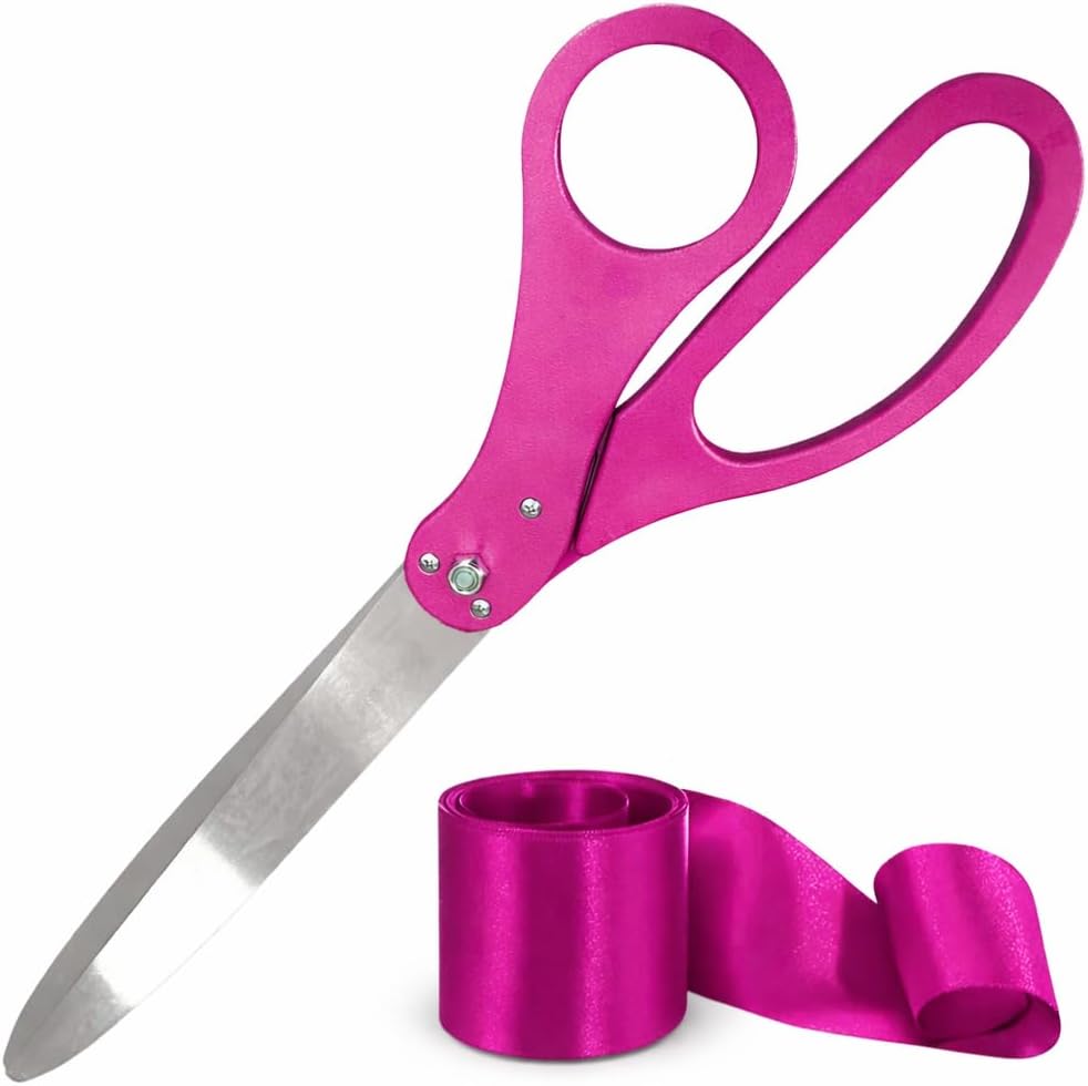 Ribbon Cutting Ceremony Kit — Pink Large Grand Opening Ribbon Cutting Ceremony Scissors 25'' and Pink Satin Ribbon for Grand Openings Ceremonies Special Events & Inaugurations