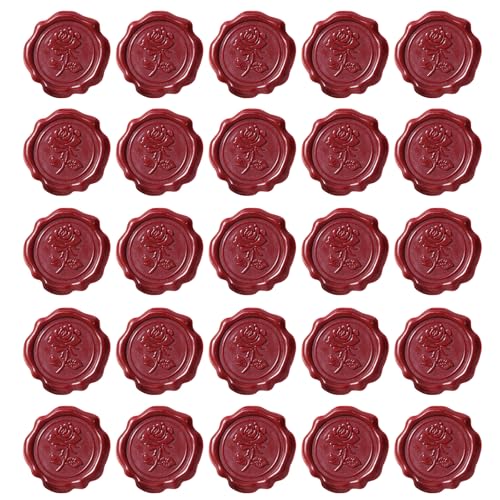 25 calcomanías de cera de rosa roja en relieve, sellos de sellado para invitaciones de boda, sobres, álbumes de recortes, envoltura de regalos