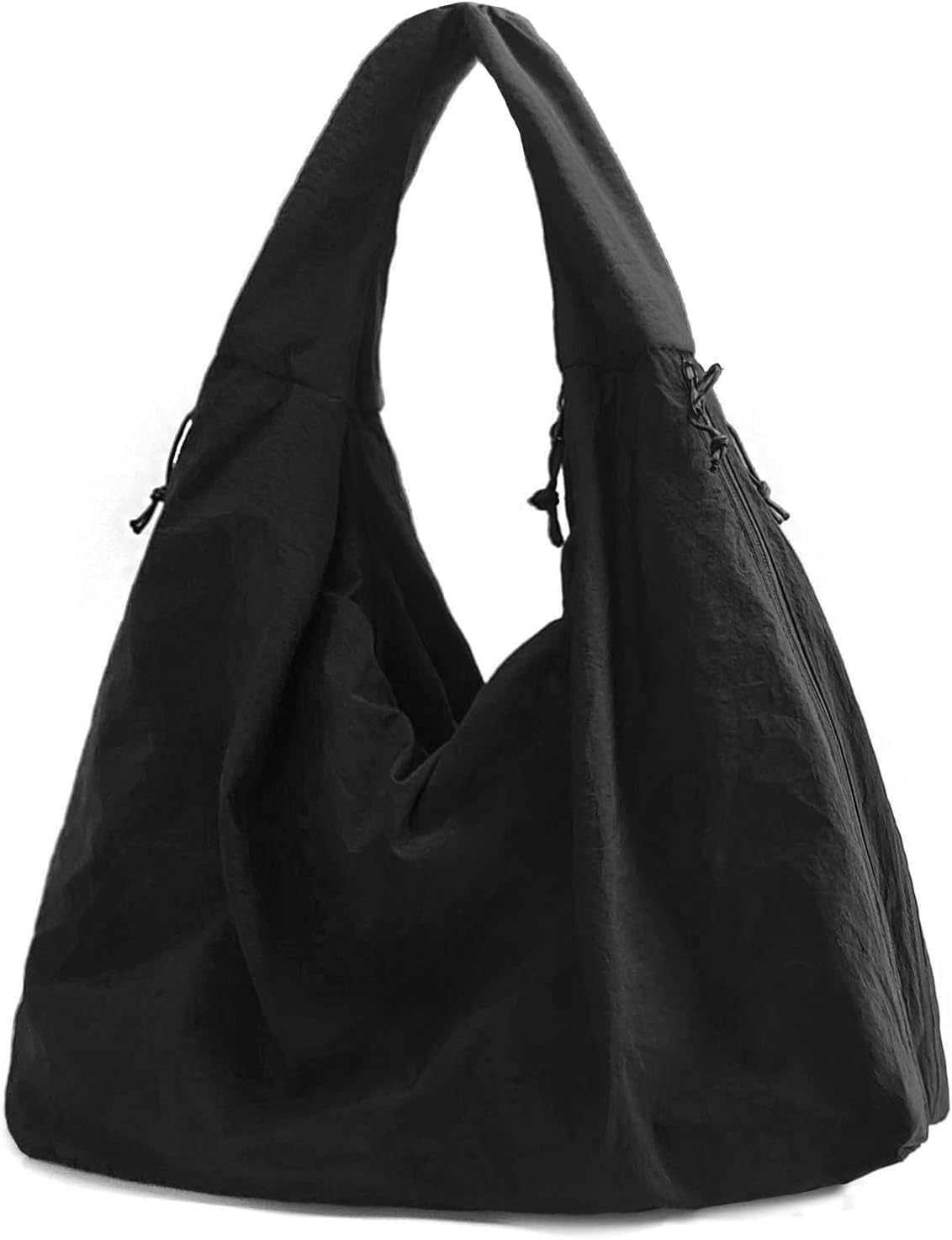 ALANTOP Large Nylon Hobo Shoulder Bag for Women, Lightweight Crescent Tote with Zipper Closure, Water-Resistant Casual Handbag for Travel, Shopping, and Daily Use (Black)
