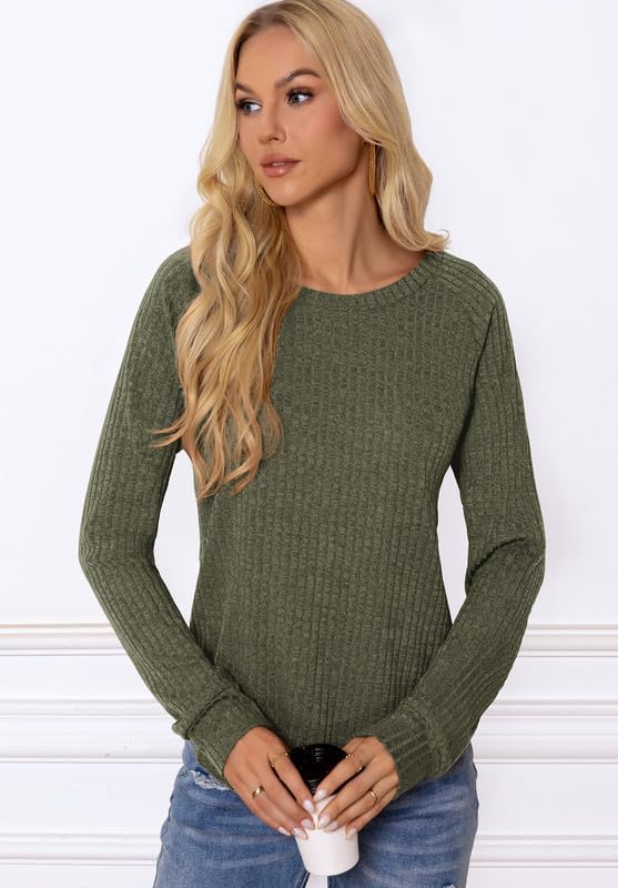 Women's Lightweight Cozy Pullover Sweaters Winter Fashion Trendy Tops for Women Crewneck Basic Blouses Woman Casual Long Sleeve Dressy Clothes 2025 Green S - Image 2