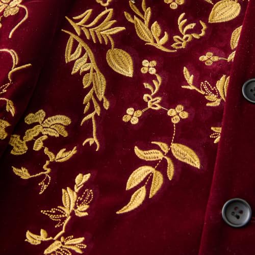 DAMANGUAN Men's Black Velvet Blazer with Gold Floral Embroidery, Slim Fit Suit Jacket for Wedding, Party, Banquet, Prom (US, Alpha, Large, Regular, Regular, Red Yellow) - image 3
