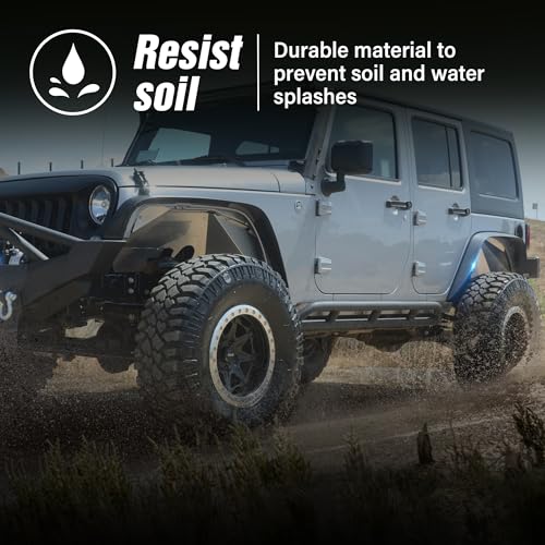 Image of YZONA for JK 4-Piece Flat Style Front and Rear Fender Flares Kit Compatible with 2007-2018 Jeep Wrangler JK JKU Unlimited (2 /4 Doors) Off-Road Heavy Duty Steel Wheel Fenders Combo, Textured Black