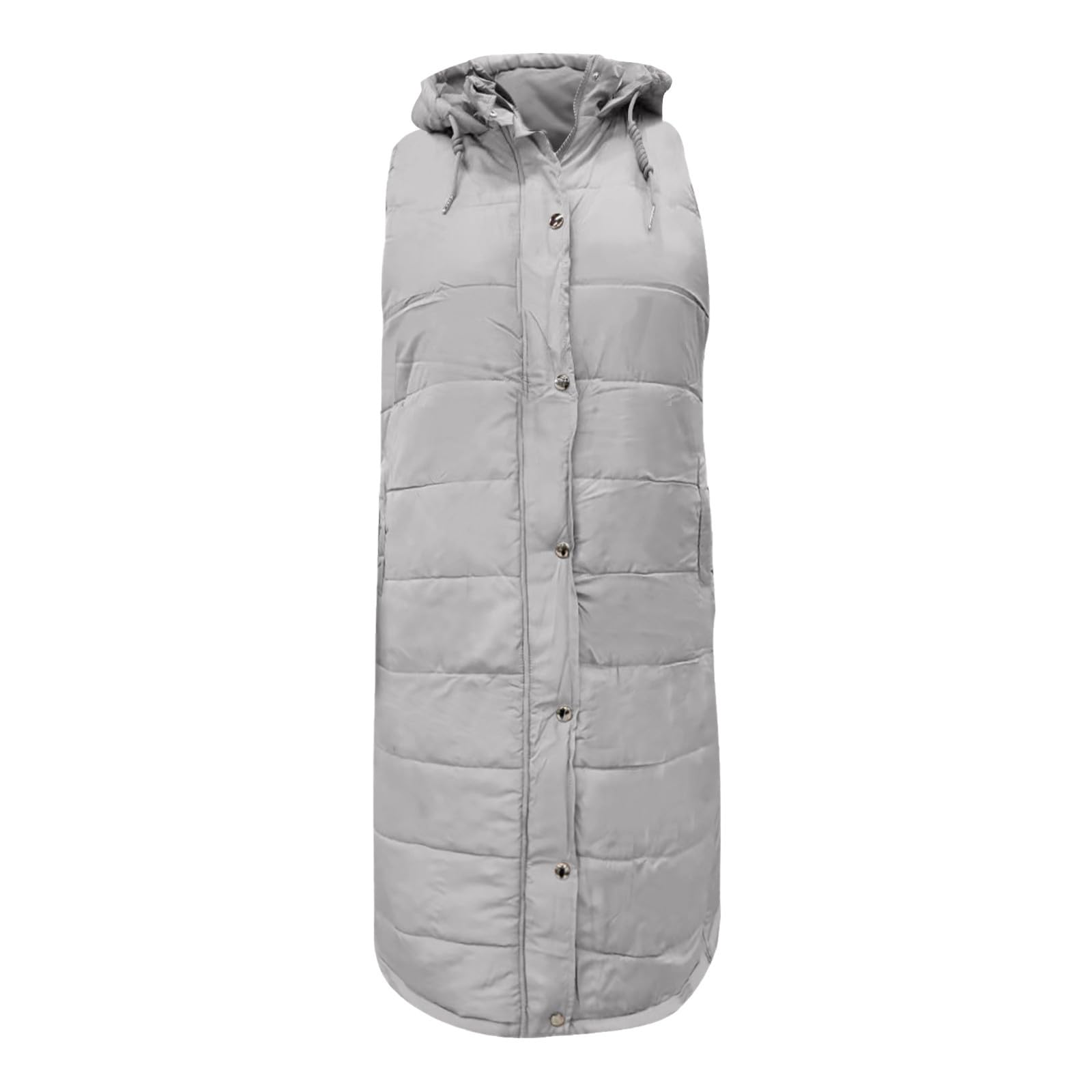 HAOLEI Chaleco Largo para Mujer de Capucha con Cremallera Ligero Chaleco Acolchado de Plumas Abrigada y Gruesa Chaqueta de Invierno Sin Mangas Cómoda Abrigo de Cálidos con Bolsillos Casual Outwear