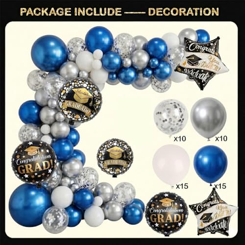 Image of Blue and Silver Graduation Decorations Class of 2026 - Graduation Balloon Boxes, Balloon Arch Garland Kit, Fringe Curtains, Party Decorations 2026 for Any Grades