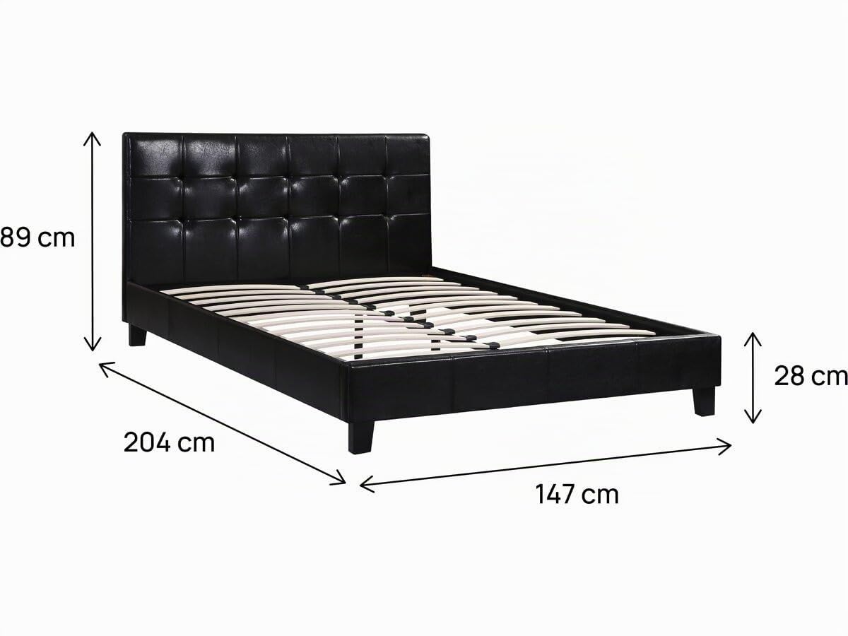 Habitat et Jardin - Lit Double Julia en Simili Noir 140 x 190 cm | Cadre de Lit 2 Places | Sommier et Tête de Lit Inclus | Support à Lattes en Bois
