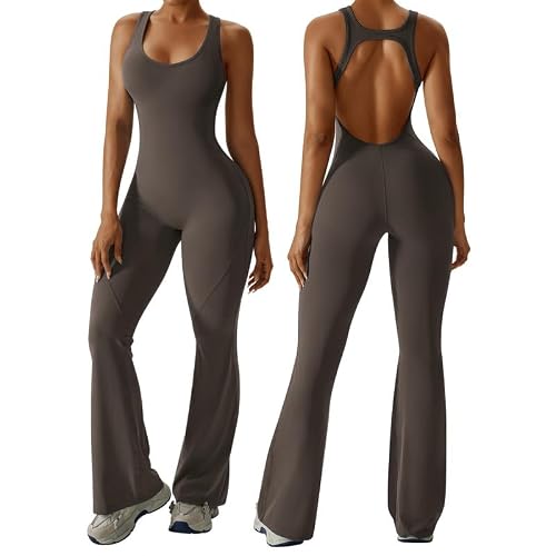 Litthing Mono Deportivo Mujer Ajustado Jumpsuit Mono Largo Sin Mangas Corte Bootcut Para Mujer, Verano Sin Mangas Sin Espalda Jumpsuit Con almohadillas, Elásticos Body Overol Sexy Mono Yoga Romper