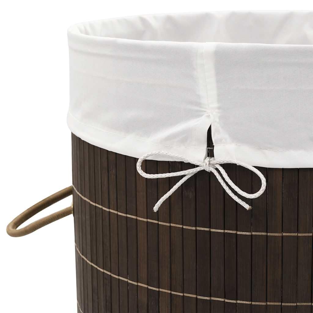 Okrągły ciemny brązowy bambusowy hamper z wyjmowaną wkładką, 35 x 60 cm