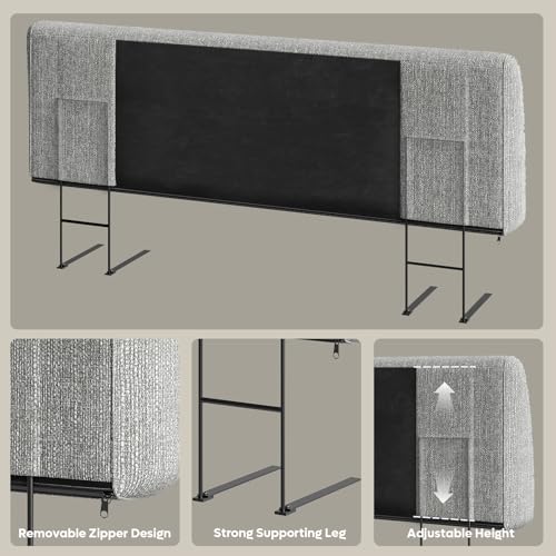 Image of Pinmoco 4.7 inch Upholstered Headboard for King Size Bed, No Drill Needed, 5 Min Assembly, Headboard for 8-14 Inch Mattress, Perfect for Renters Dorm Kids Pet, Linen Gray