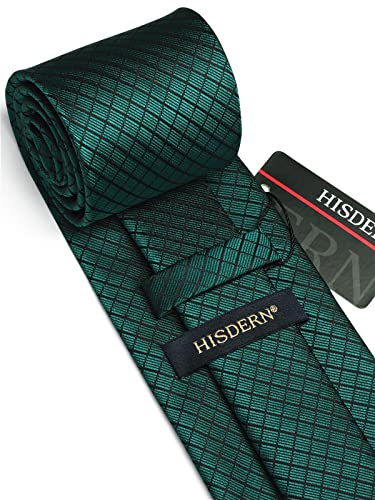 Image of HISDERN Mens Ties Plaid Tie and Pocket Square Set Classic Woven Formal Checkered Neckties & Handkerchief Wedding Party