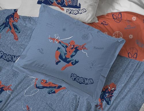 Image of Marvel Spiderman Queen Comforter Set 7 Piece Bedding for Boys, Blue | Bed in a Bag, Comforter Sheets Shams Pillowcases, Official Product, Soft Microfiber, Machine Washable, Boys Gift