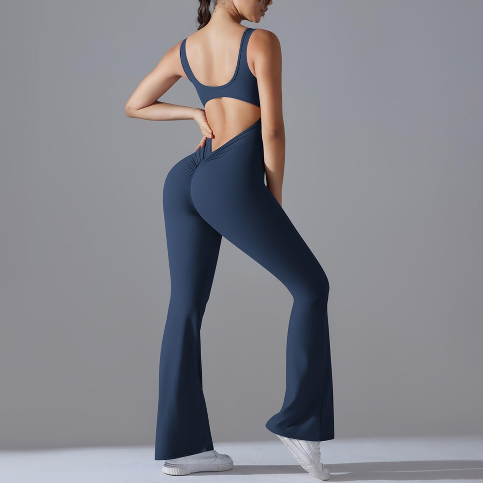 Generisch Combinaison évasée sans manches pour femme, dos nu, combinaison de yoga, combinaison de fitness sans couture pour une élégance sensuelle