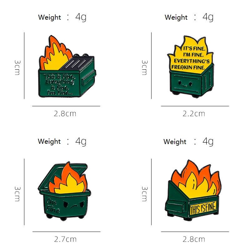 Image of Enamel Dumpster Fire Pins Funny Meme Trash Garbage Burning Flame Pins Cute Cartoon Colorful Kawaii Hypoallergenic Stainless Steel Jewelry Birthday Gift for Women