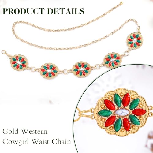 Navoky Christmas Concho Turquoise Belt Women Cowgirl Western Waist Chain Gold Country Adjustable Belly Chains for Dress3