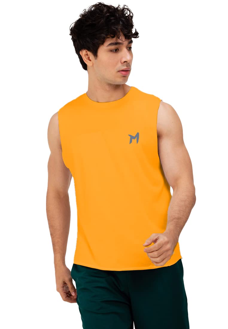 Solid Sleeveless Cotton Regular Fit Mens Stylish Top Tanks Vest T-Shirt - Mustard Yellow-image-40