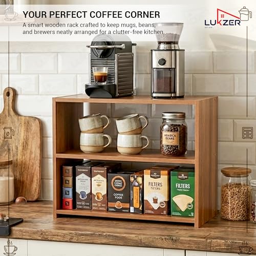 Image of Lukzer 3 Tier Wooden Kitchen Organizer Rack | Multipurpose Storage Shelf for Toaster, Spice & Utensils | Space Saving Bedside Bookshelf, Shoe Stand for Home & Office (SR-004 /Oak Brown)