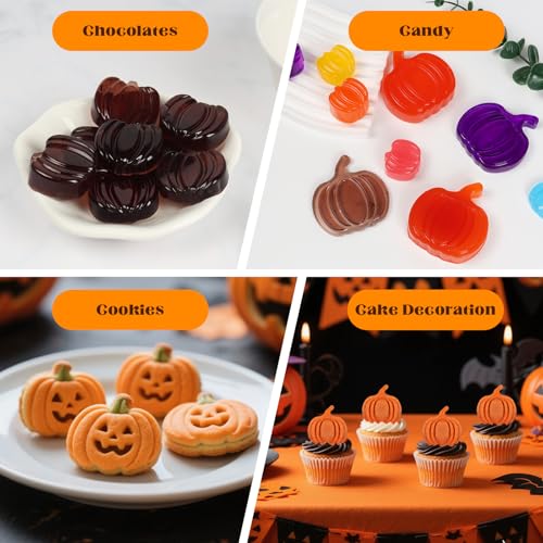 Image of 2 Pcs Pumpkin Silicone Molds, Halloween Pumpkin Chocolate Molds, Fall Pumpkin Candy Mold for DIY Cake, Chocolate, Candy, Jelly, Wax Melt, Ice Cubes (6 Cavity)